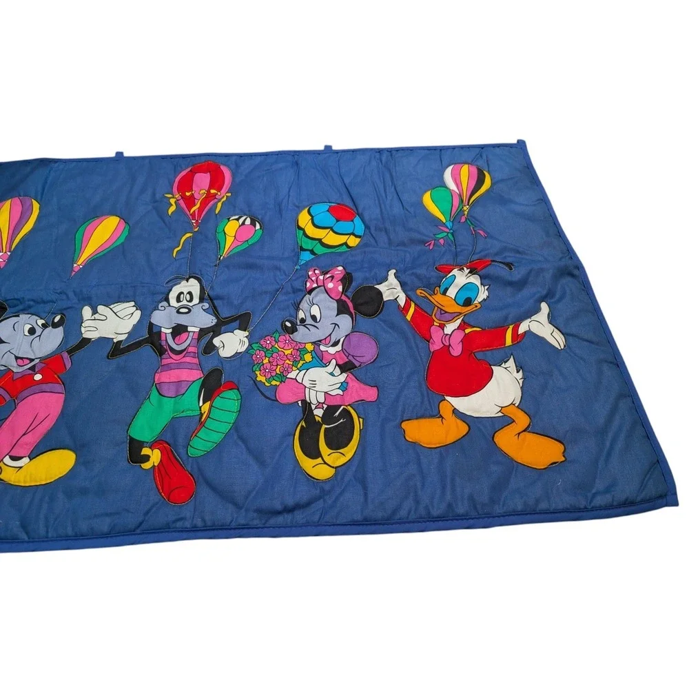 Vintage Disney Quilted Wall Hanging Mickey Minnie Donald Goofy Blue Nursery Art